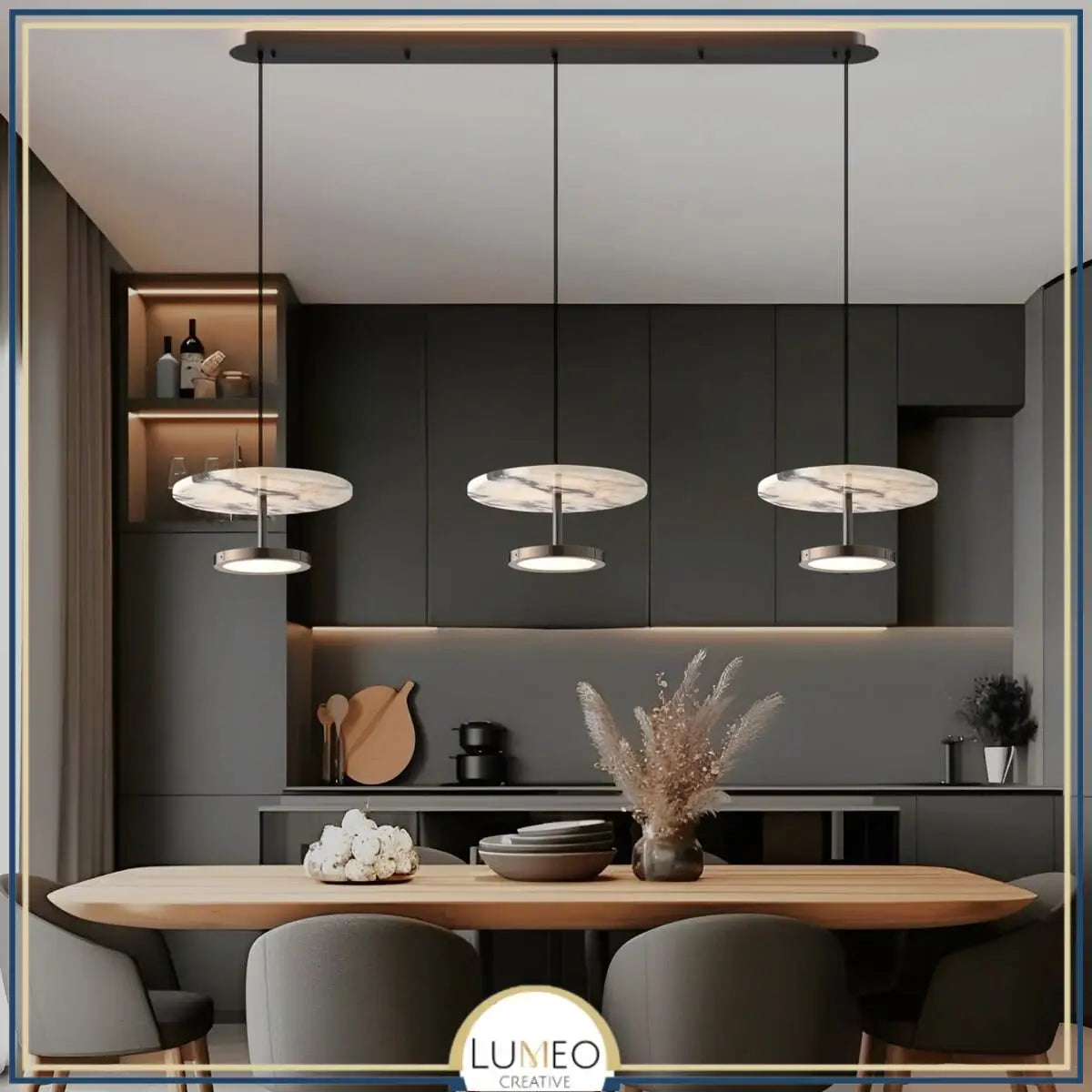 Suspension disque en marbre naturel | Luminaire haut de gamme à LED