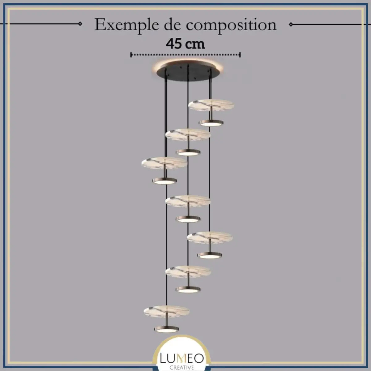 Suspension disque en marbre naturel | Luminaire haut de gamme à LED