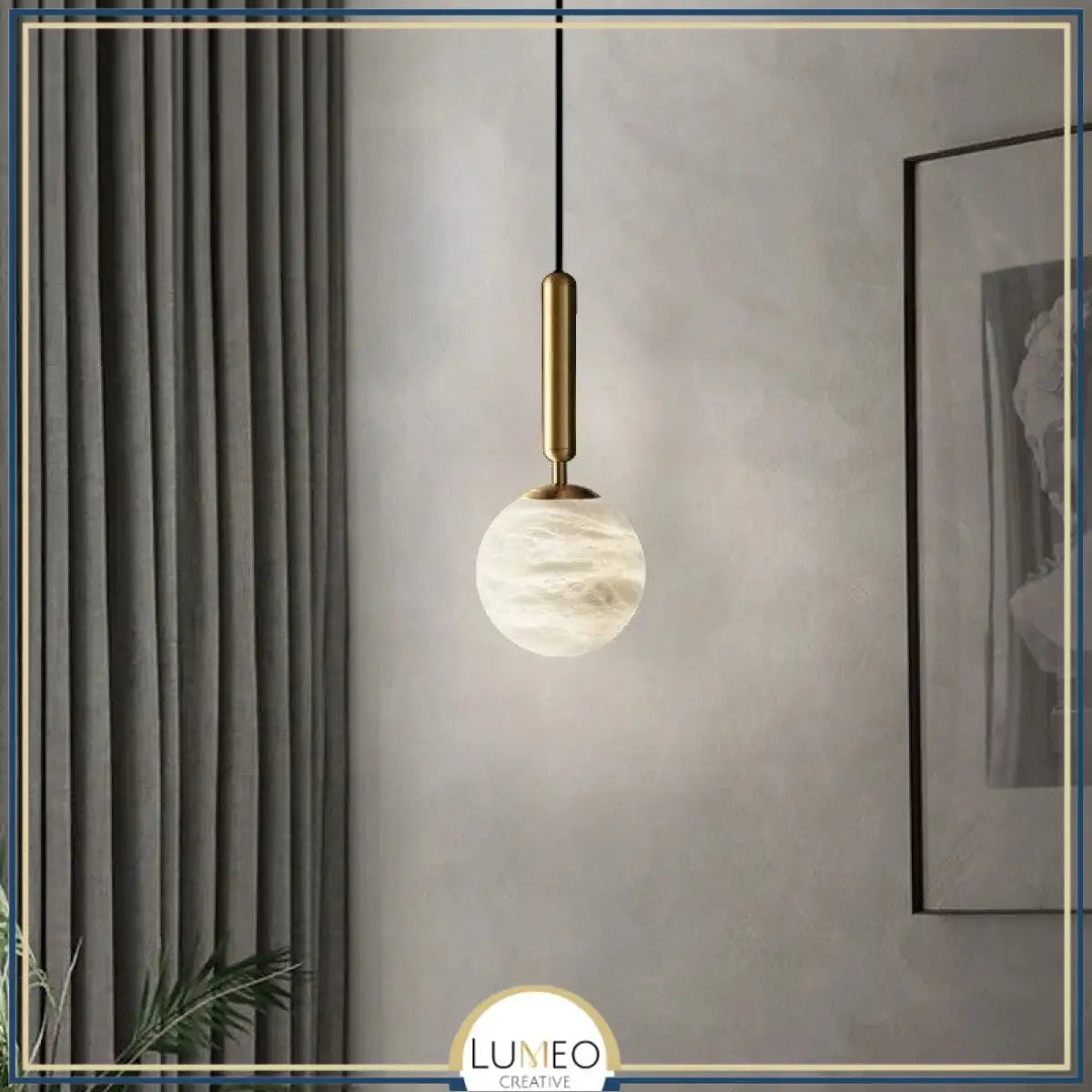 Suspension doré et boule en marbre naturel | Élégance minimaliste et lumière texturée
