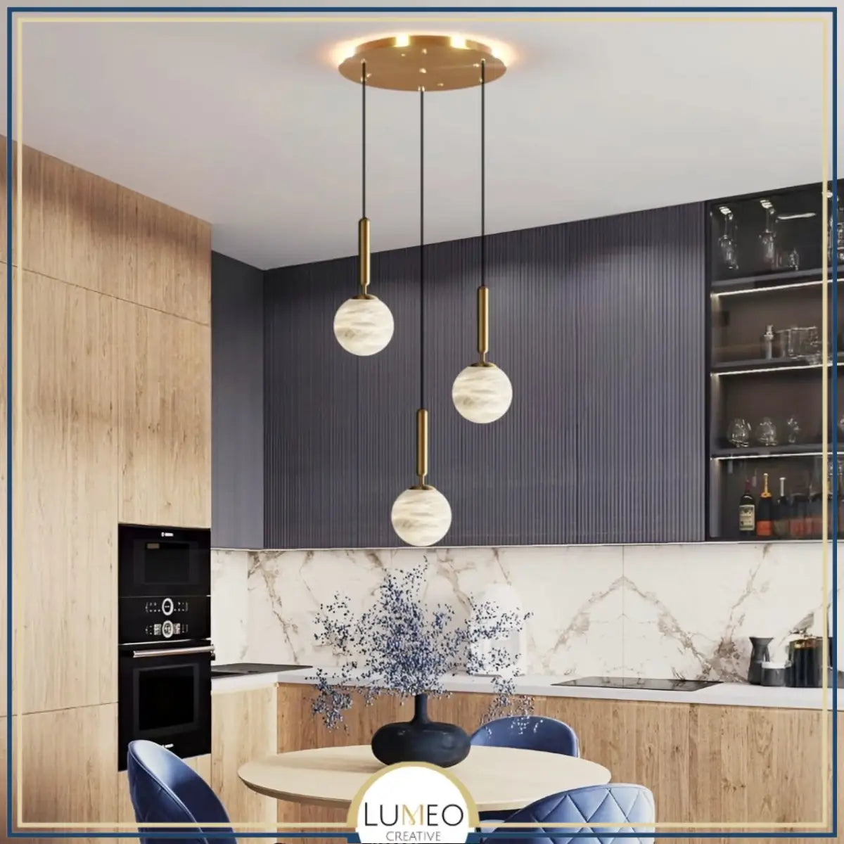 Suspension doré et boule en marbre naturel | Élégance minimaliste et lumière texturée