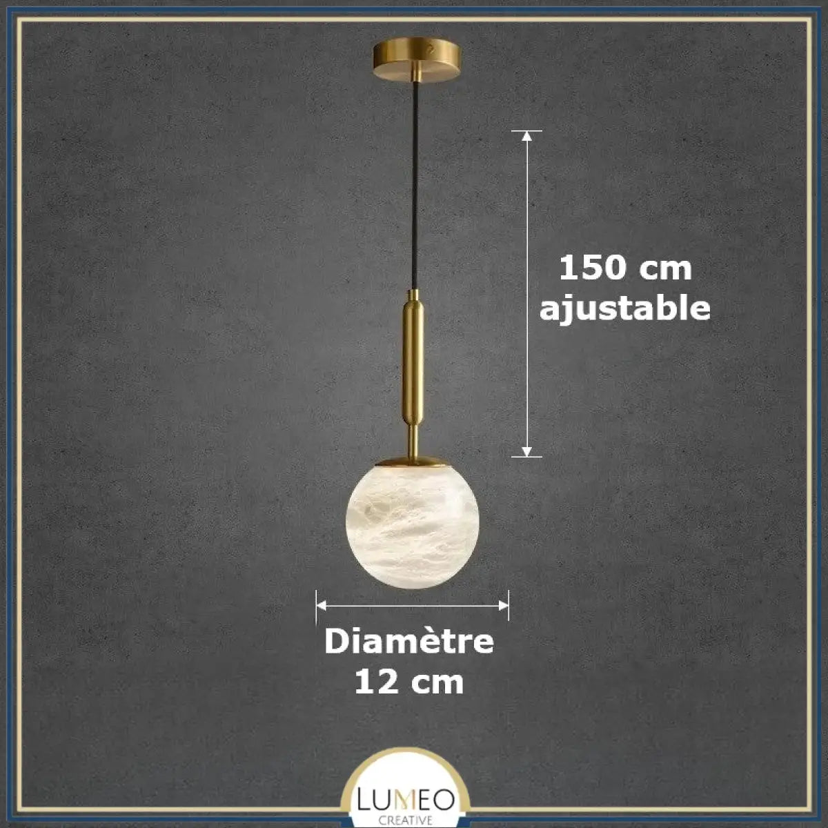 Suspension doré et boule en marbre naturel | Élégance minimaliste et lumière texturée A | Diamètre 12 cm / Blanc froid