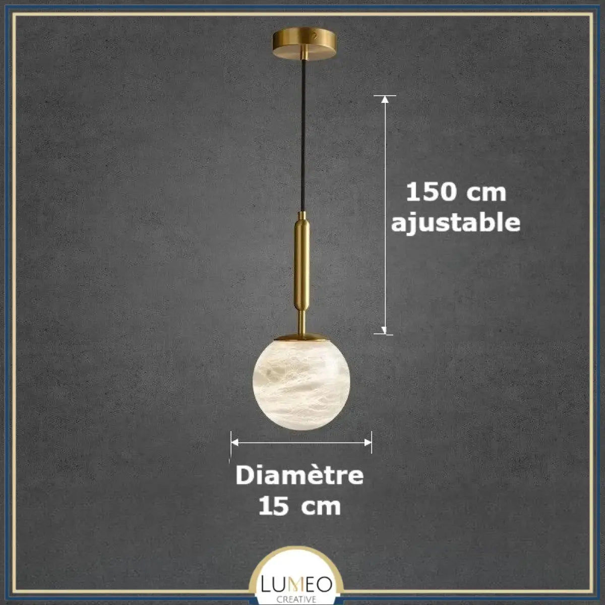 Suspension doré et boule en marbre naturel | Élégance minimaliste et lumière texturée A | Diamètre 15 cm / Blanc froid