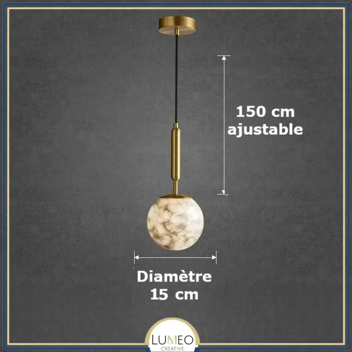 Suspension doré et boule en marbre naturel | Élégance minimaliste et lumière texturée B | Diamètre 15 cm / Blanc froid