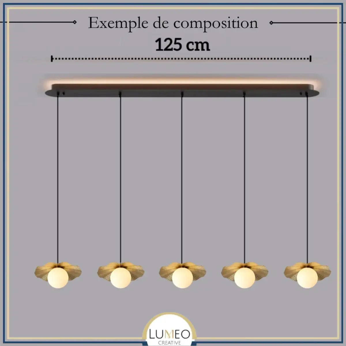 Suspension en cuivre et boule de verre opalin | Suspension lotus