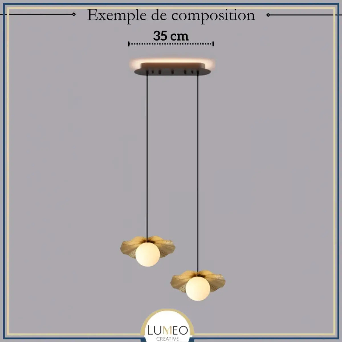 Suspension en cuivre et boule de verre opalin | Suspension lotus