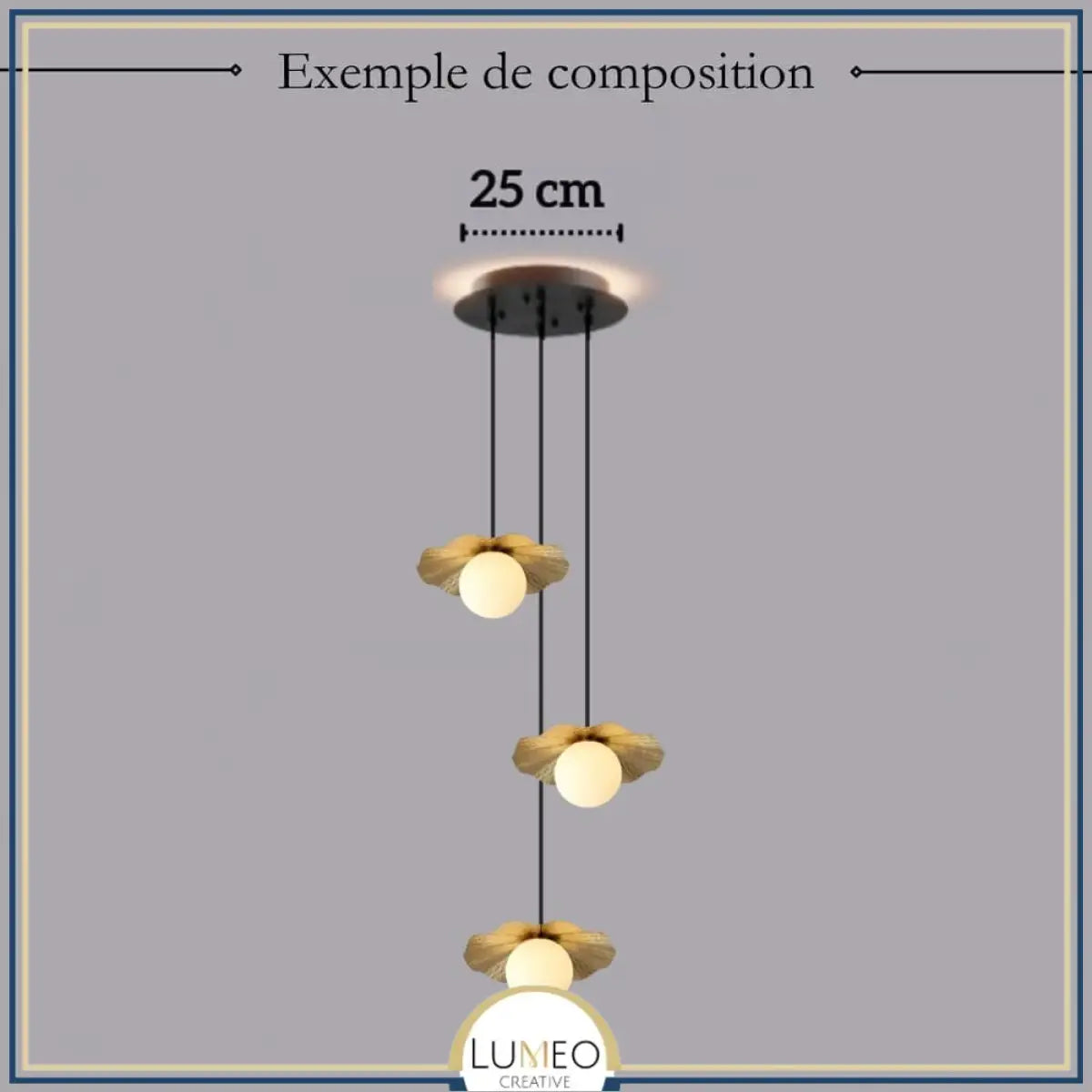 Suspension en cuivre et boule de verre opalin | Suspension lotus