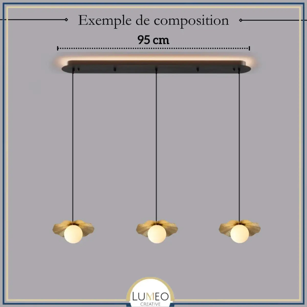 Suspension en cuivre et boule de verre opalin | Suspension lotus