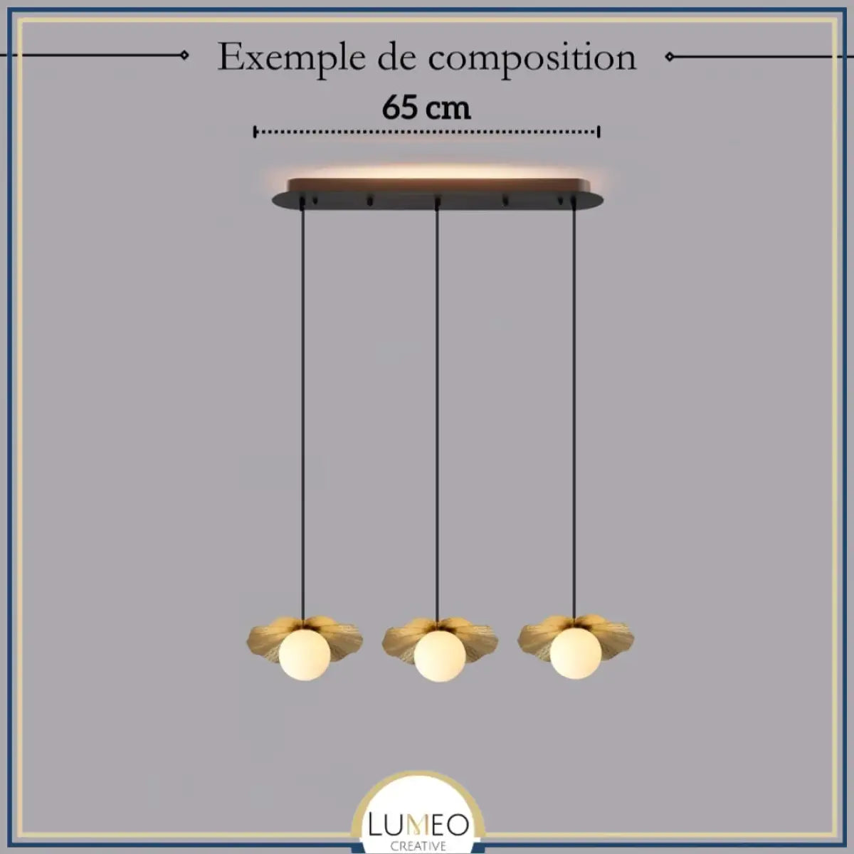 Suspension en cuivre et boule de verre opalin | Suspension lotus