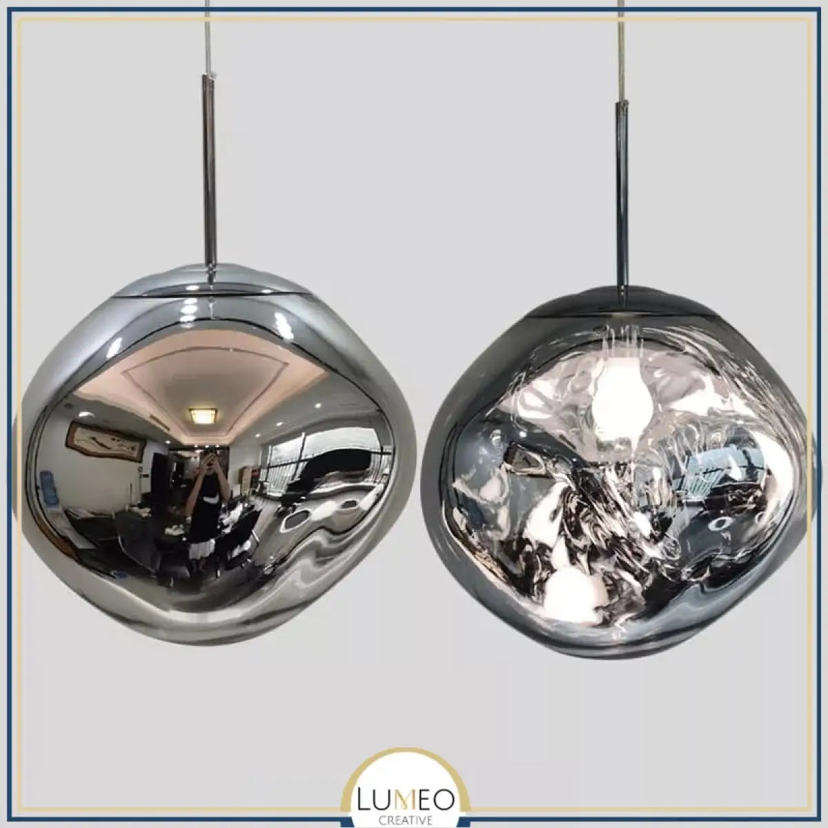 Suspension en verre soufflé style boule de lave | Création modulable 15 cm / PVC / Argent