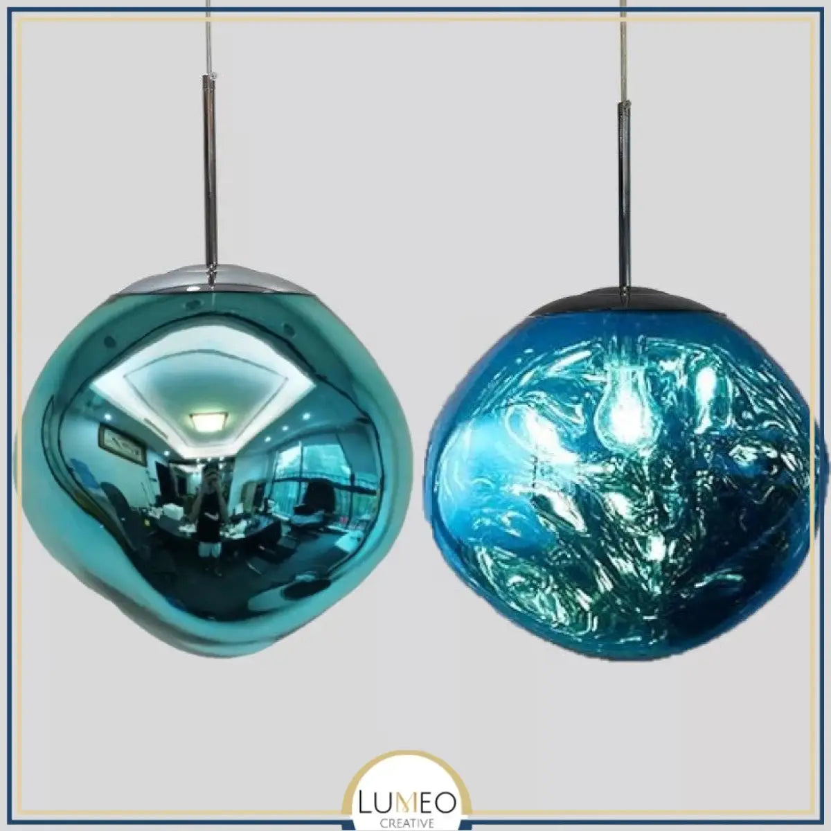 Suspension en verre soufflé style boule de lave | Création modulable 15 cm / PVC / Bleu