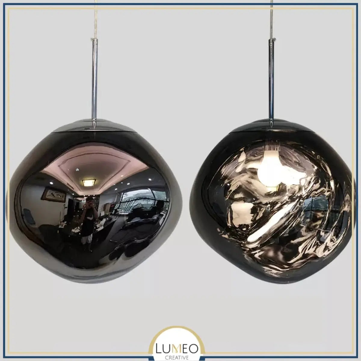 Suspension en verre soufflé style boule de lave | Création modulable 15 cm / PVC / Gris fumé