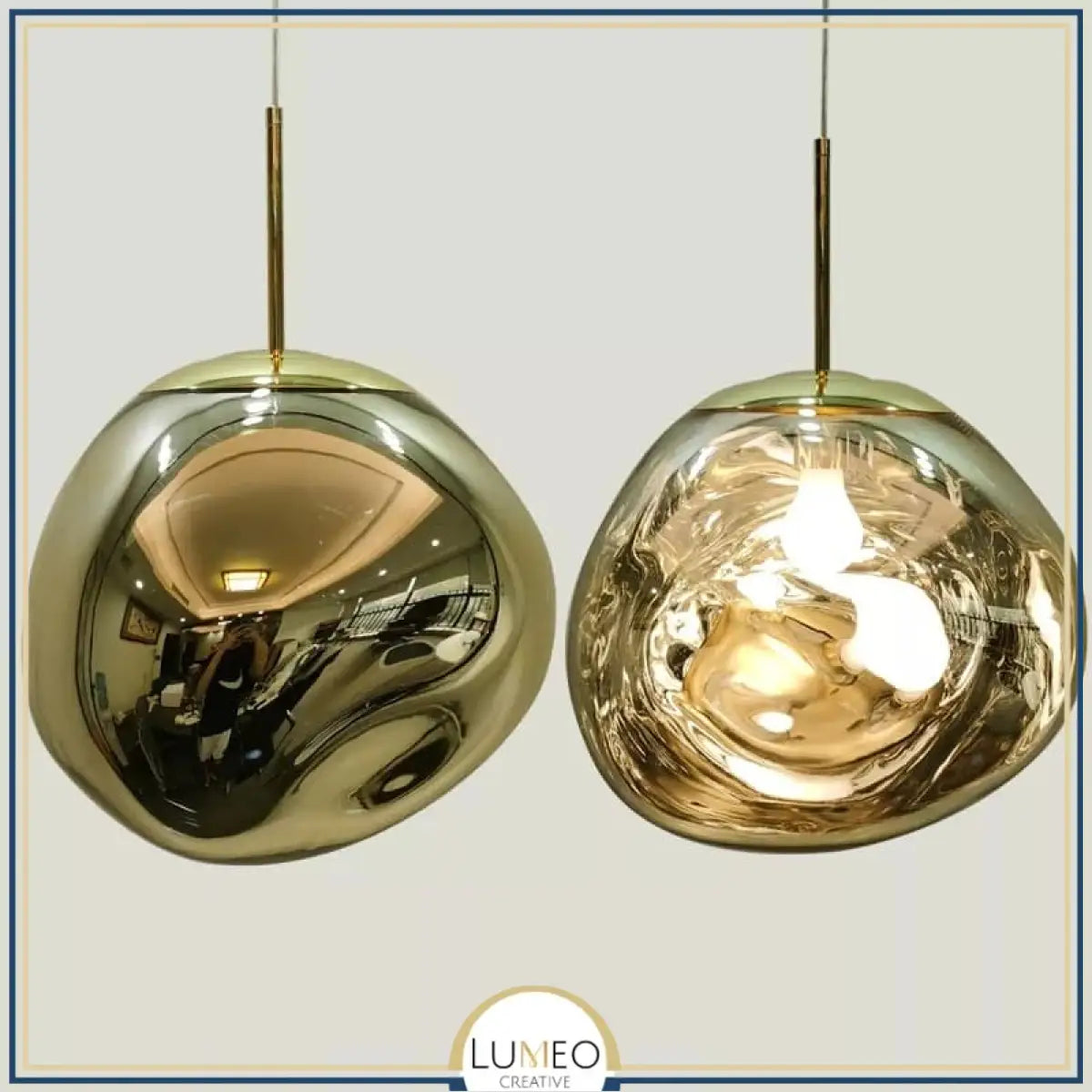 Suspension en verre soufflé style boule de lave | Création modulable 15 cm / PVC / Or