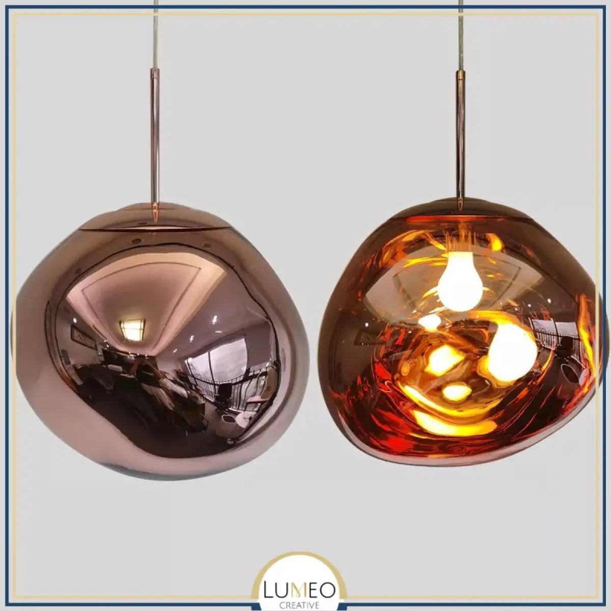 Suspension en verre soufflé style boule de lave | Création modulable 15 cm / PVC / Rose gold