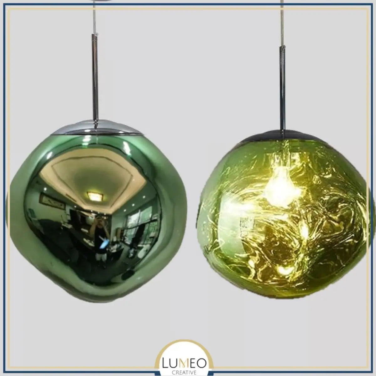 Suspension en verre soufflé style boule de lave | Création modulable 15 cm / PVC / Vert