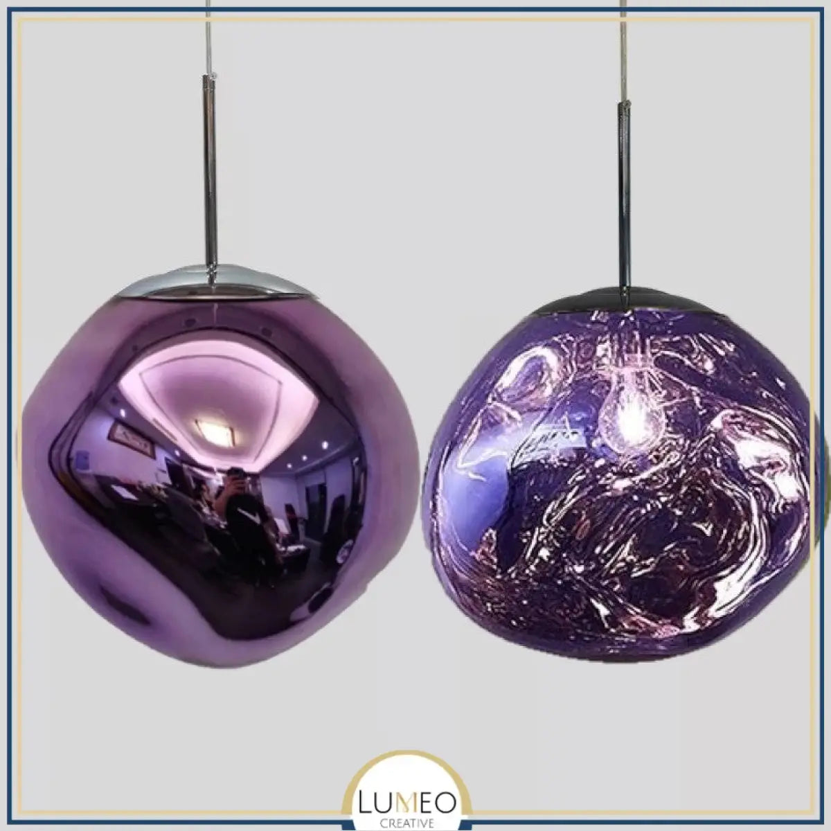 Suspension en verre soufflé style boule de lave | Création modulable 15 cm / PVC / Violet