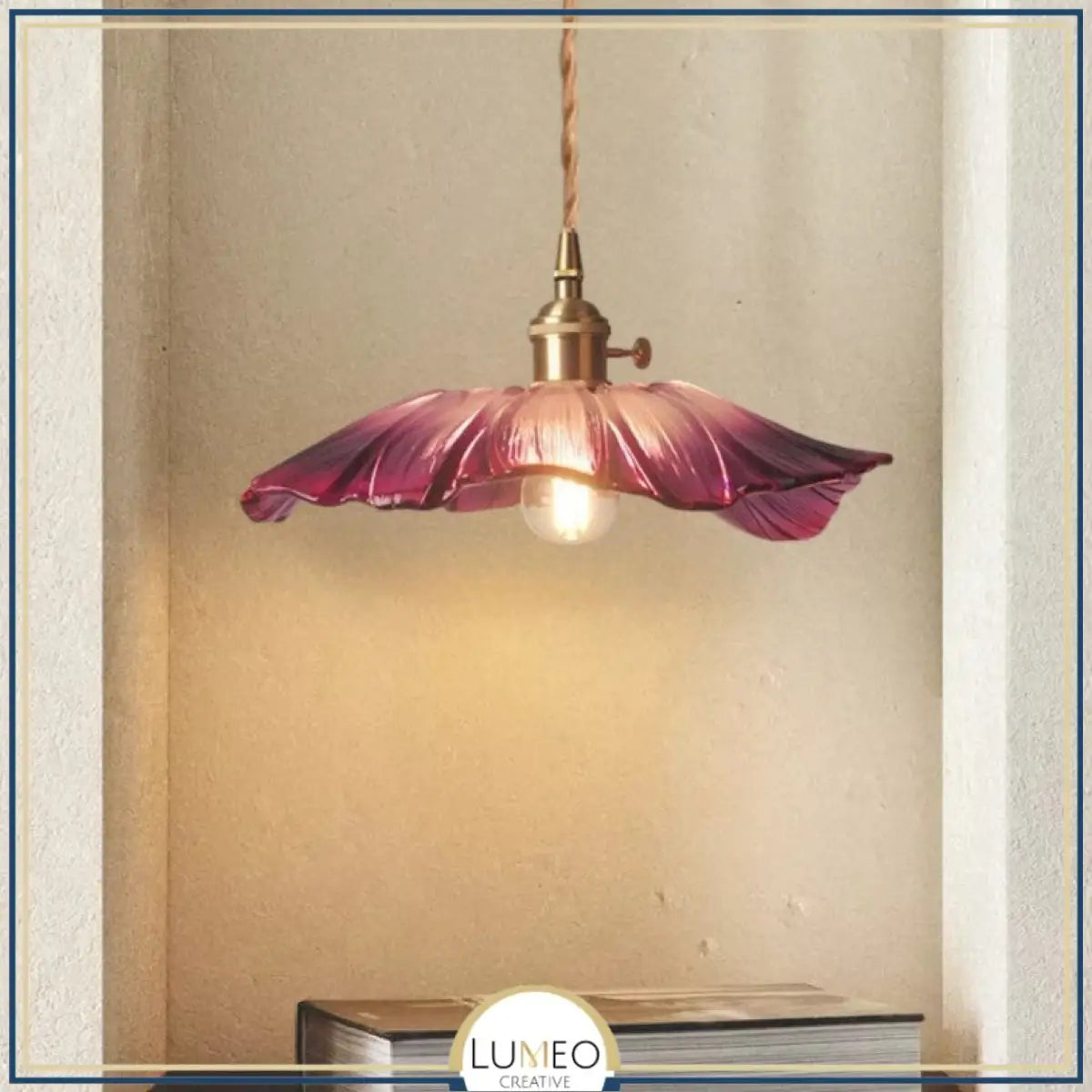 Suspension et plafonnier florale en verre coloré | Luminaire vintage en forme de fleur A / Rose