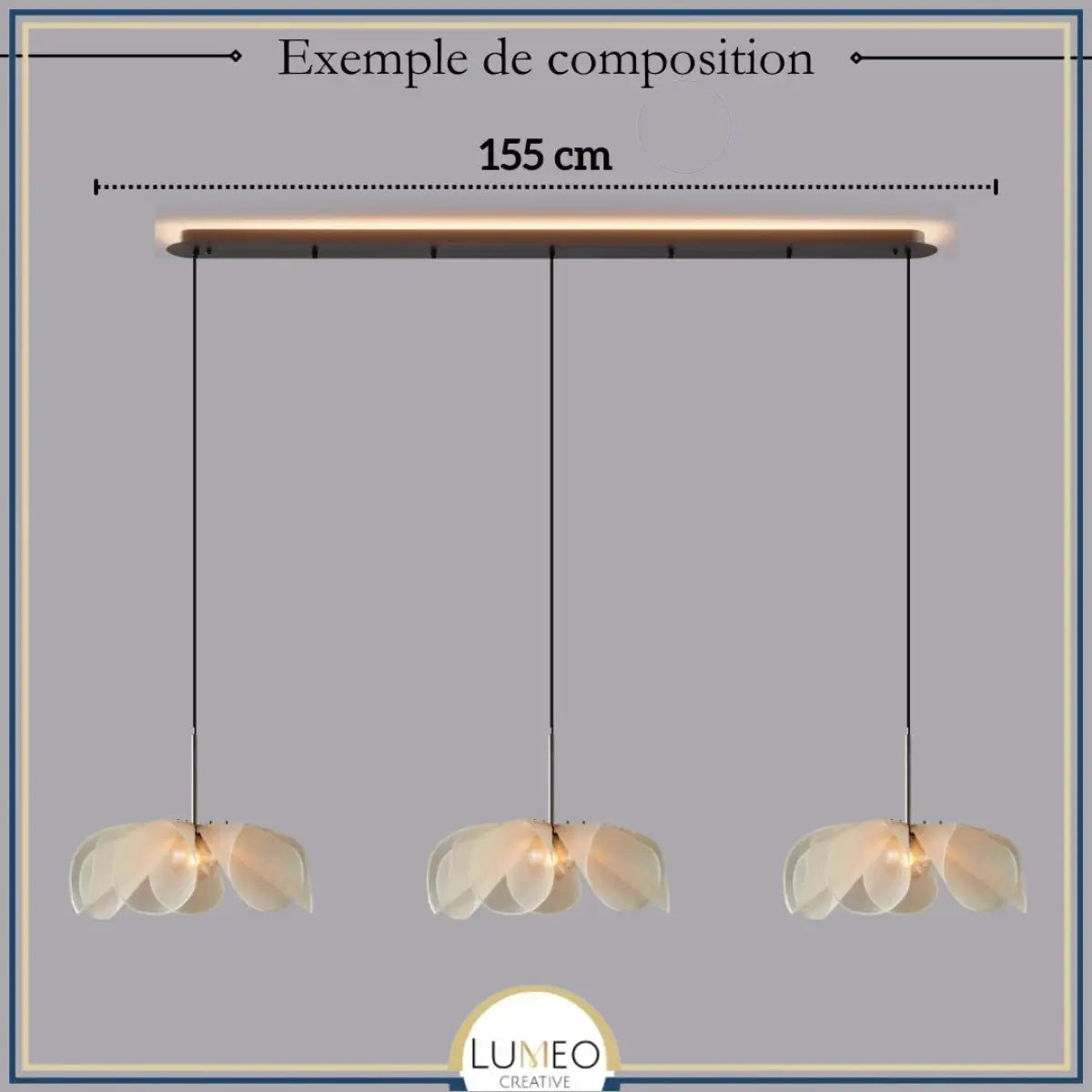 Suspension 3 luminaires fleur en tissu au style Japandi