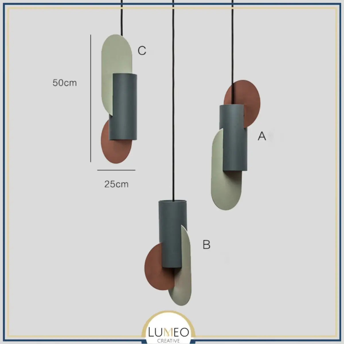 Suspension géométrique tricolore au design sculptural