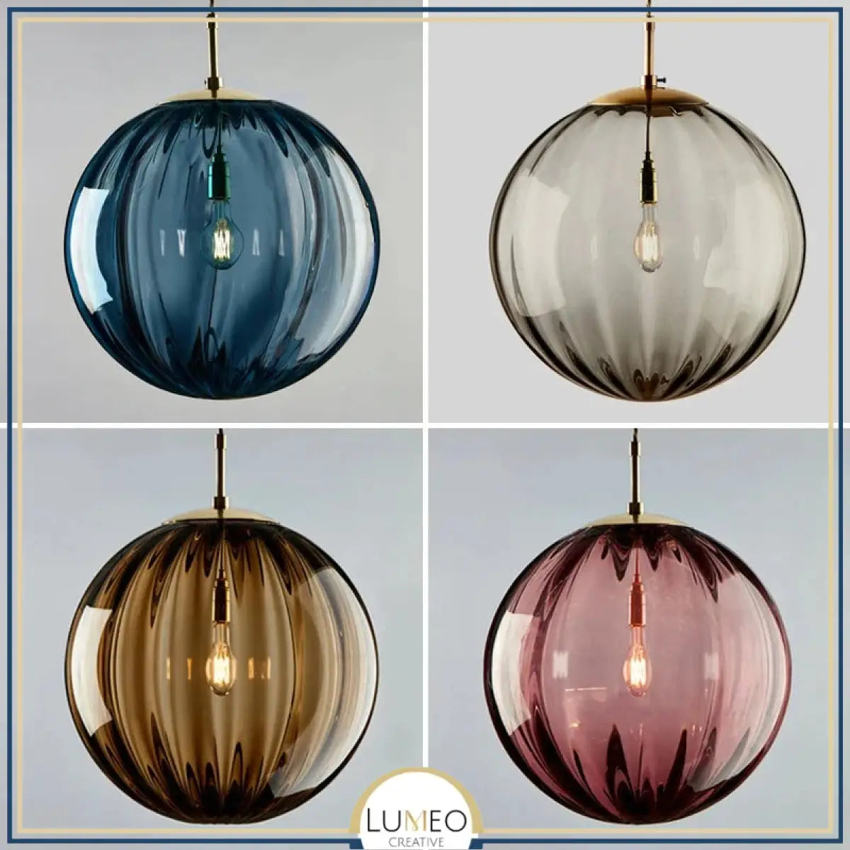 Suspension globe en verre nervuré | Éclat rétro & charme coloré