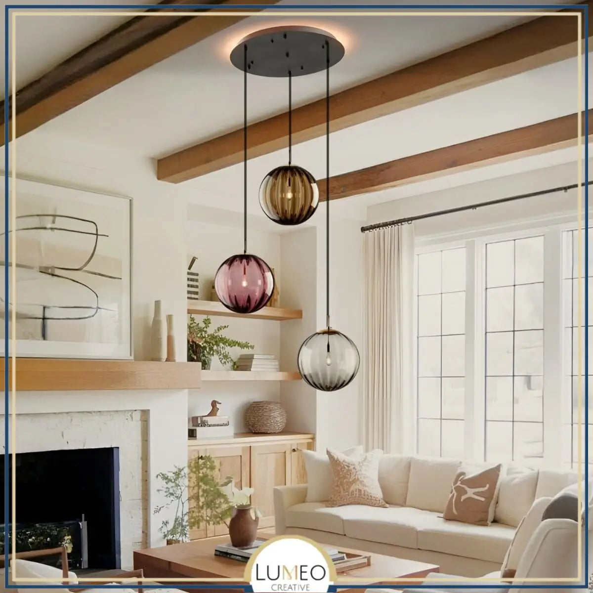 Suspension globe en verre nervuré | Éclat rétro & charme coloré