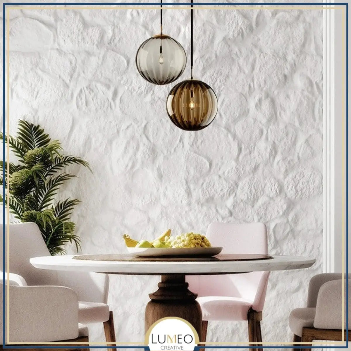 Suspension globe en verre nervuré | Éclat rétro & charme coloré