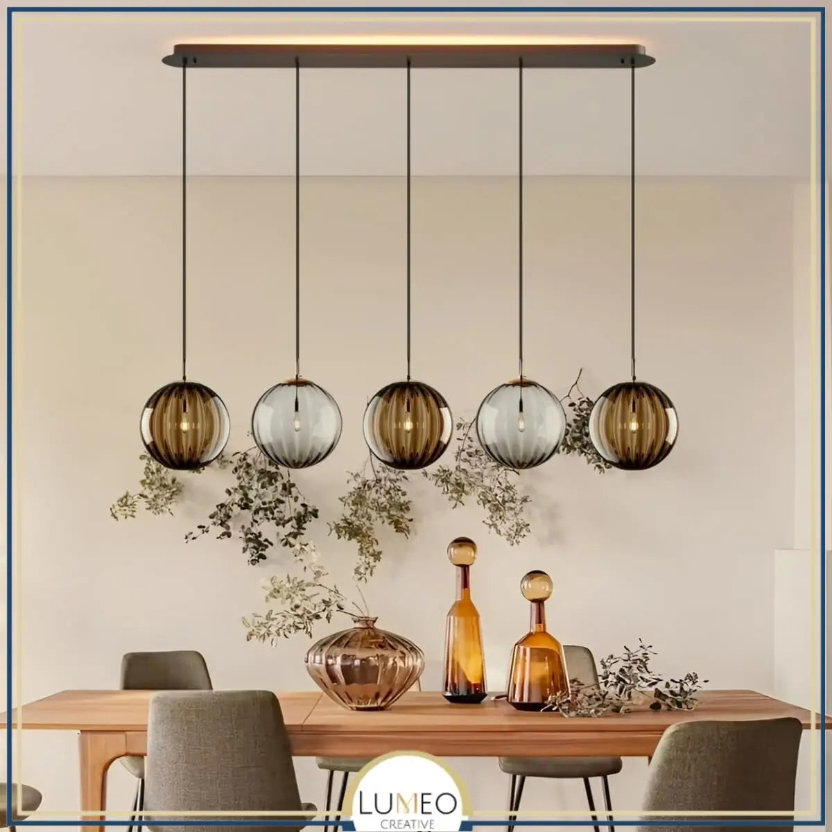 Suspension globe en verre nervuré | Éclat rétro & charme coloré