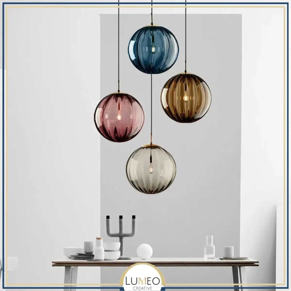 Suspension globe en verre nervuré | Éclat rétro & charme coloré