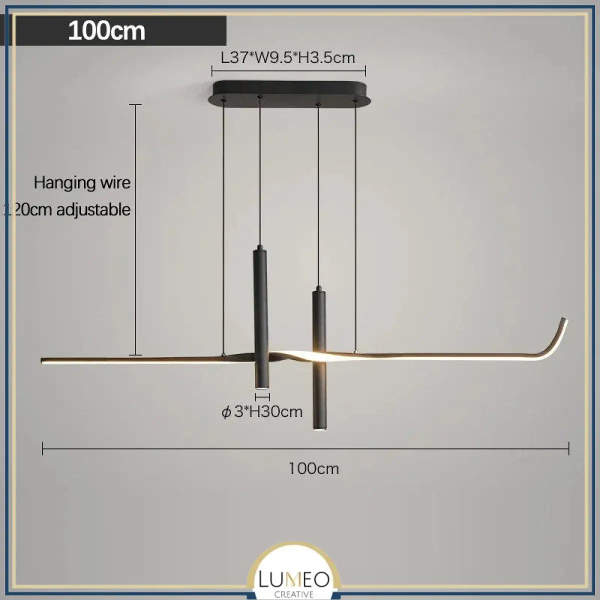 Suspension LED design minimaliste | Ligne graphique & éclairage ciblé Noir / Blanc neutre / 100 cm