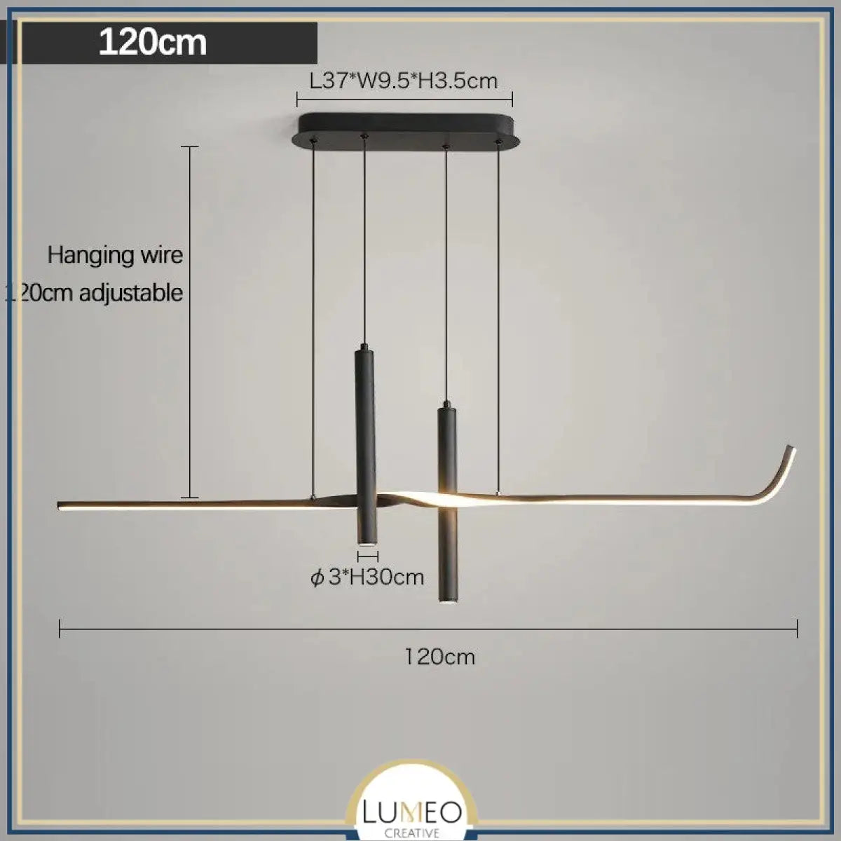 Suspension LED design minimaliste | Ligne graphique & éclairage ciblé Noir / Blanc neutre / 120 cm