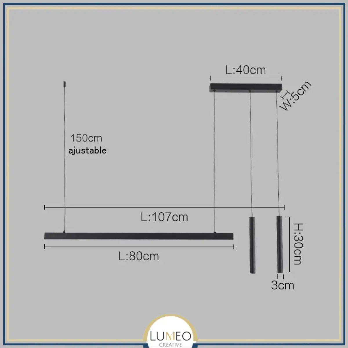 Suspension linéaire LED minimaliste | Ligne pure et éclairage structuré Noir 107cm / Blanc froid