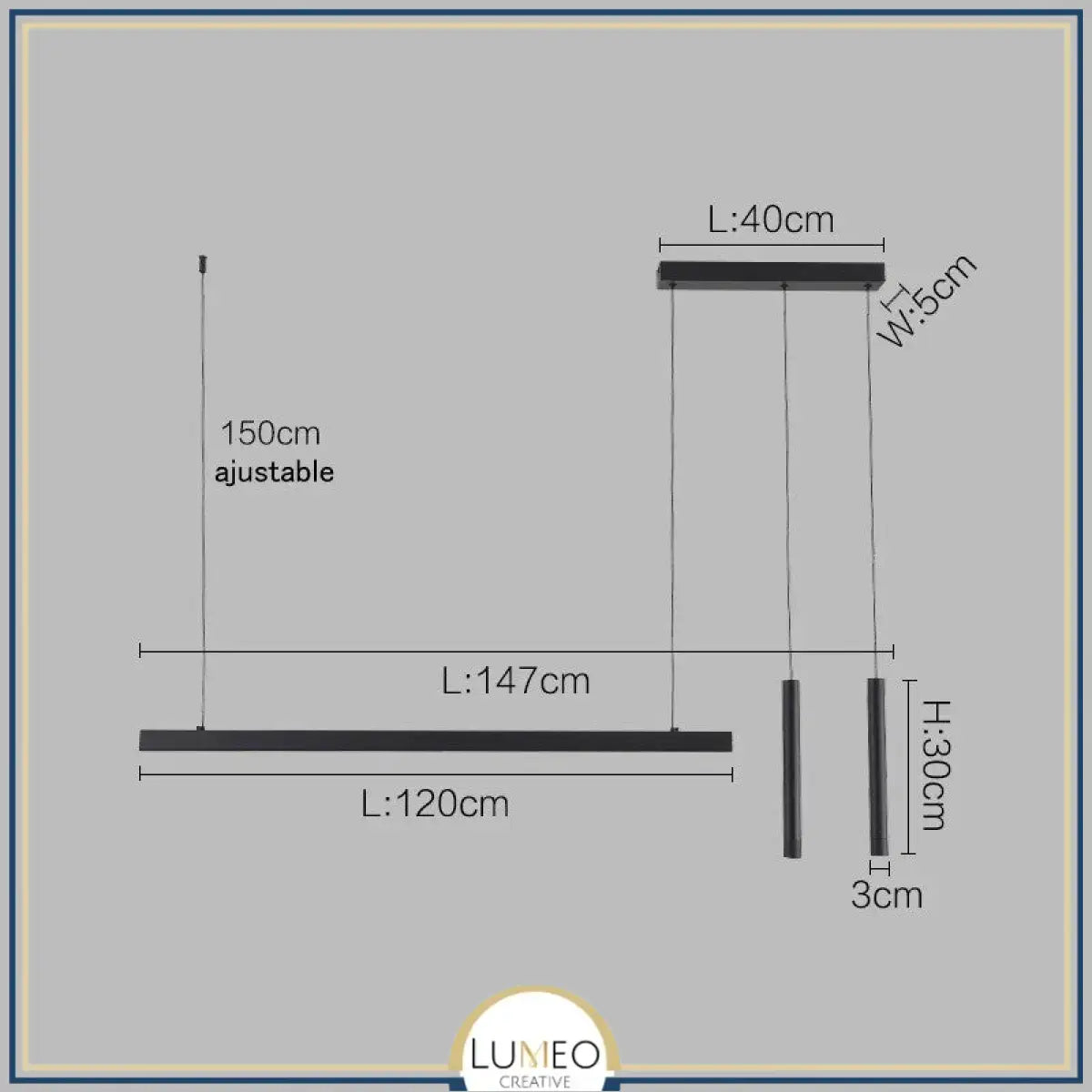 Suspension linéaire LED minimaliste | Ligne pure et éclairage structuré Noir 147cm / Blanc froid