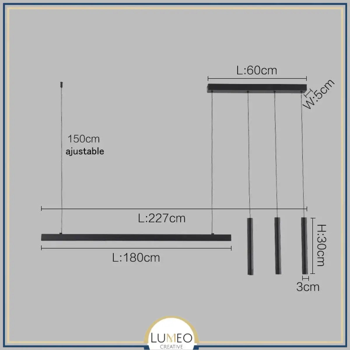 Suspension linéaire LED minimaliste | Ligne pure et éclairage structuré Noir 227cm / Blanc froid