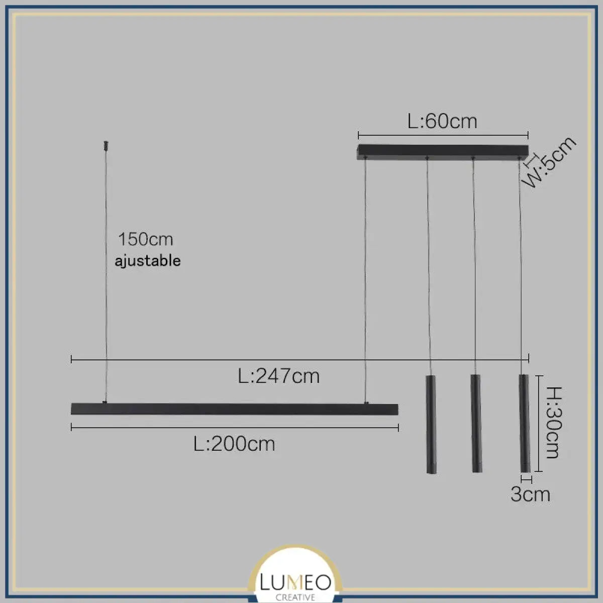 Suspension linéaire LED minimaliste | Ligne pure et éclairage structuré Noir 247cm / Blanc froid