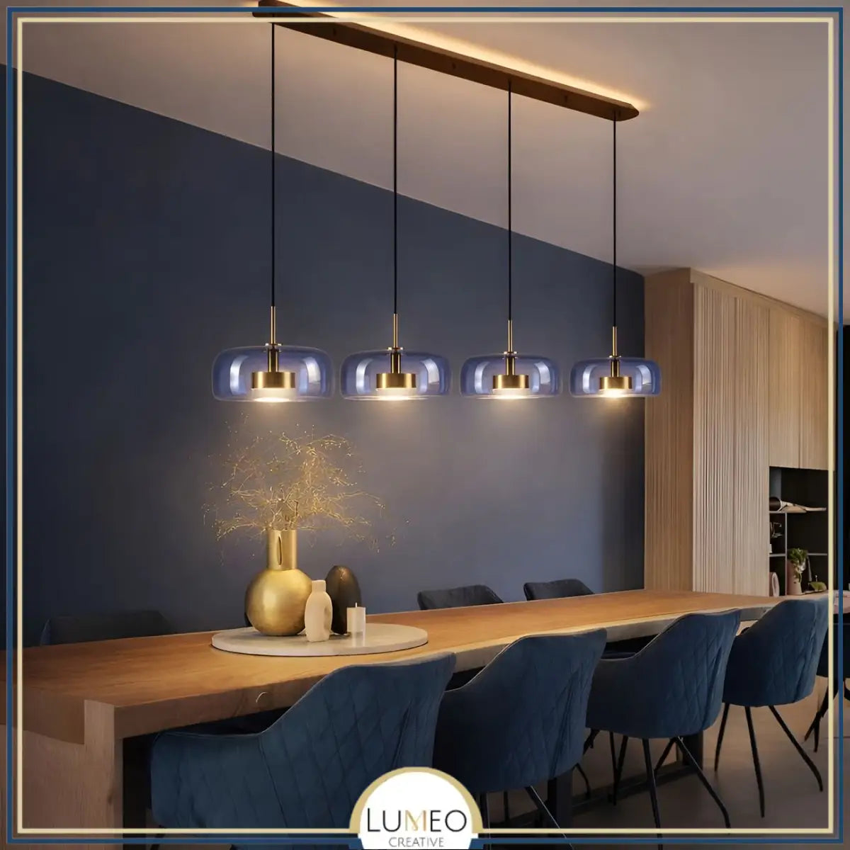 Suspension bleue , lustre bleu salle à manger design