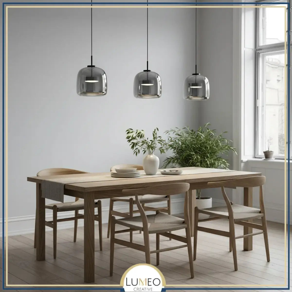 suspension design en verre teinté et fumé gris intense et à LED pour salon, salle à manger et cuisine