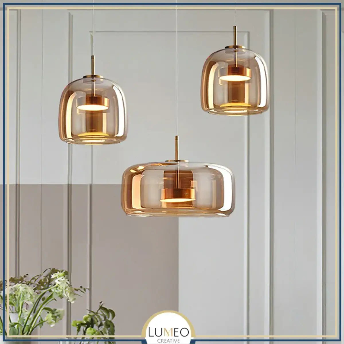 suspension en verre teinté ambre brillant lumeo creative Nova