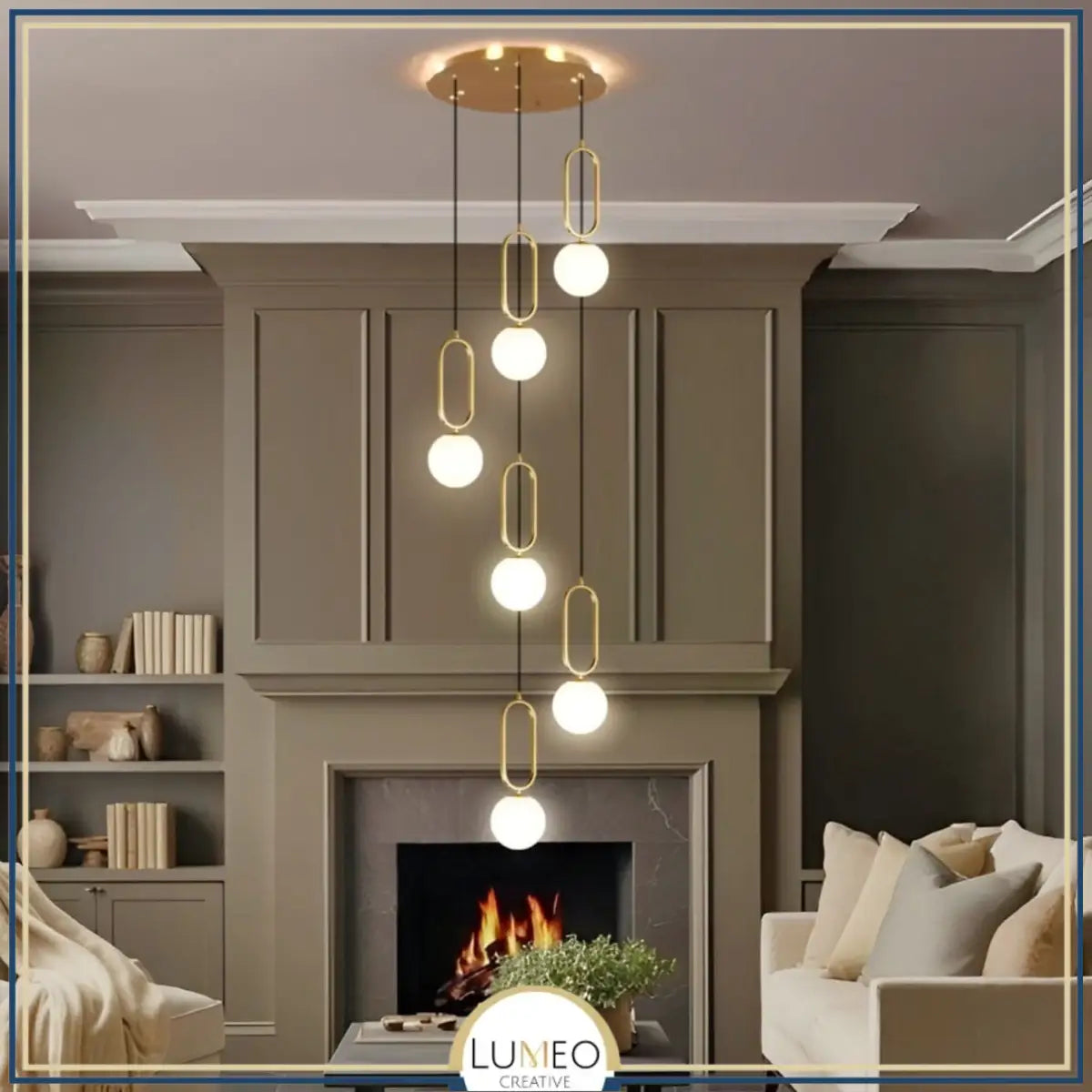 Suspension noir ou doré & boule en verre dépoli