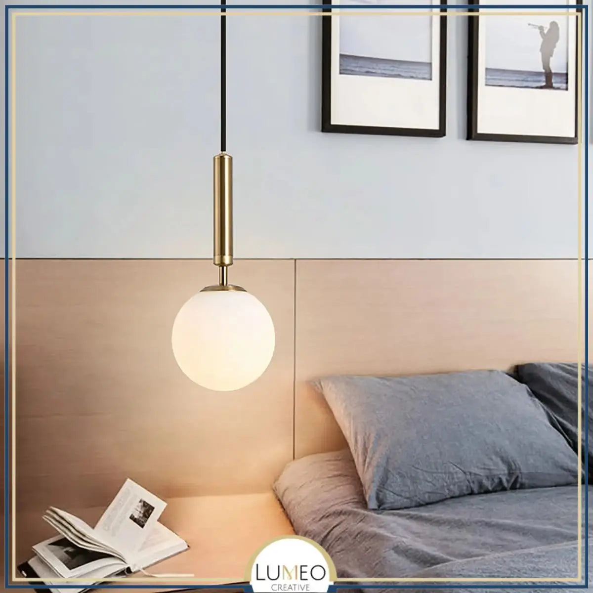 Suspension noir ou doré & boule en verre dépoli