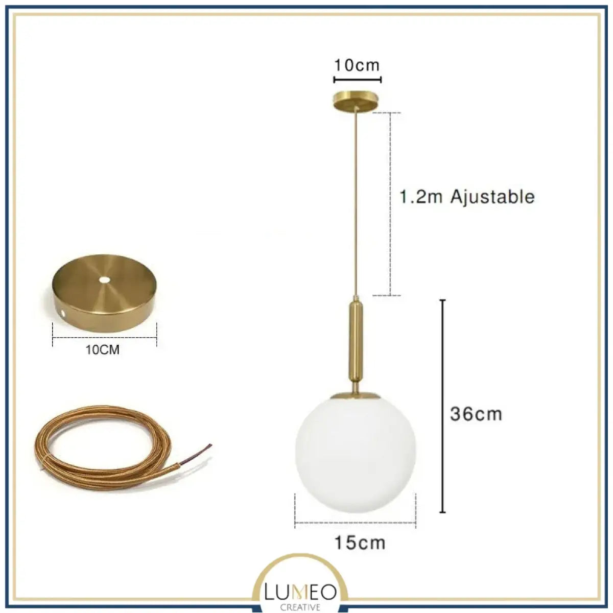 Suspension noir ou doré & boule en verre dépoli 15 cm | Or / Tube / Blanc chaud