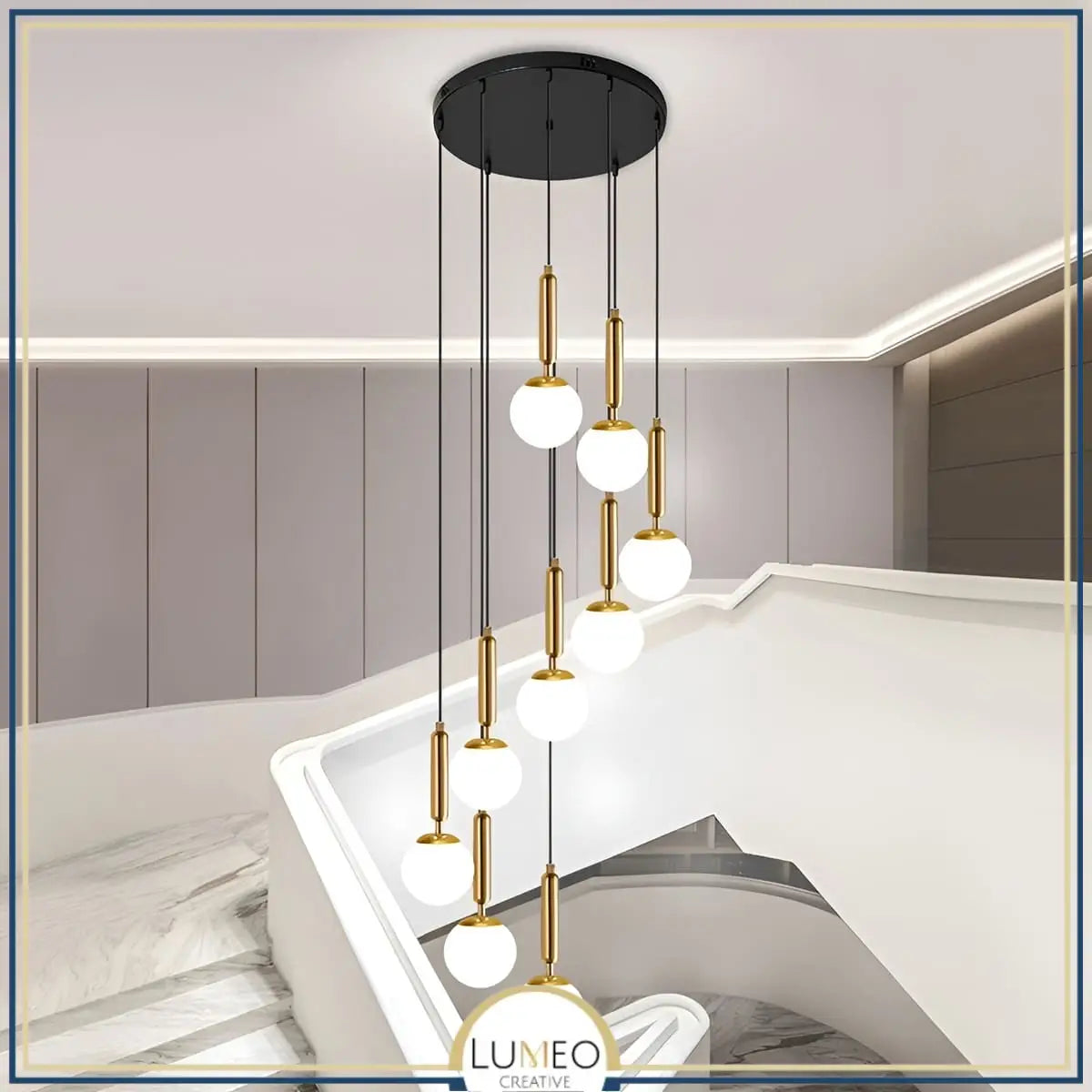 Suspension noir ou doré & boule en verre dépoli