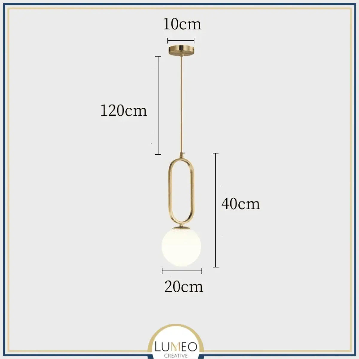 Suspension noir ou doré & boule en verre dépoli 20 cm | Or / Anse / Blanc chaud