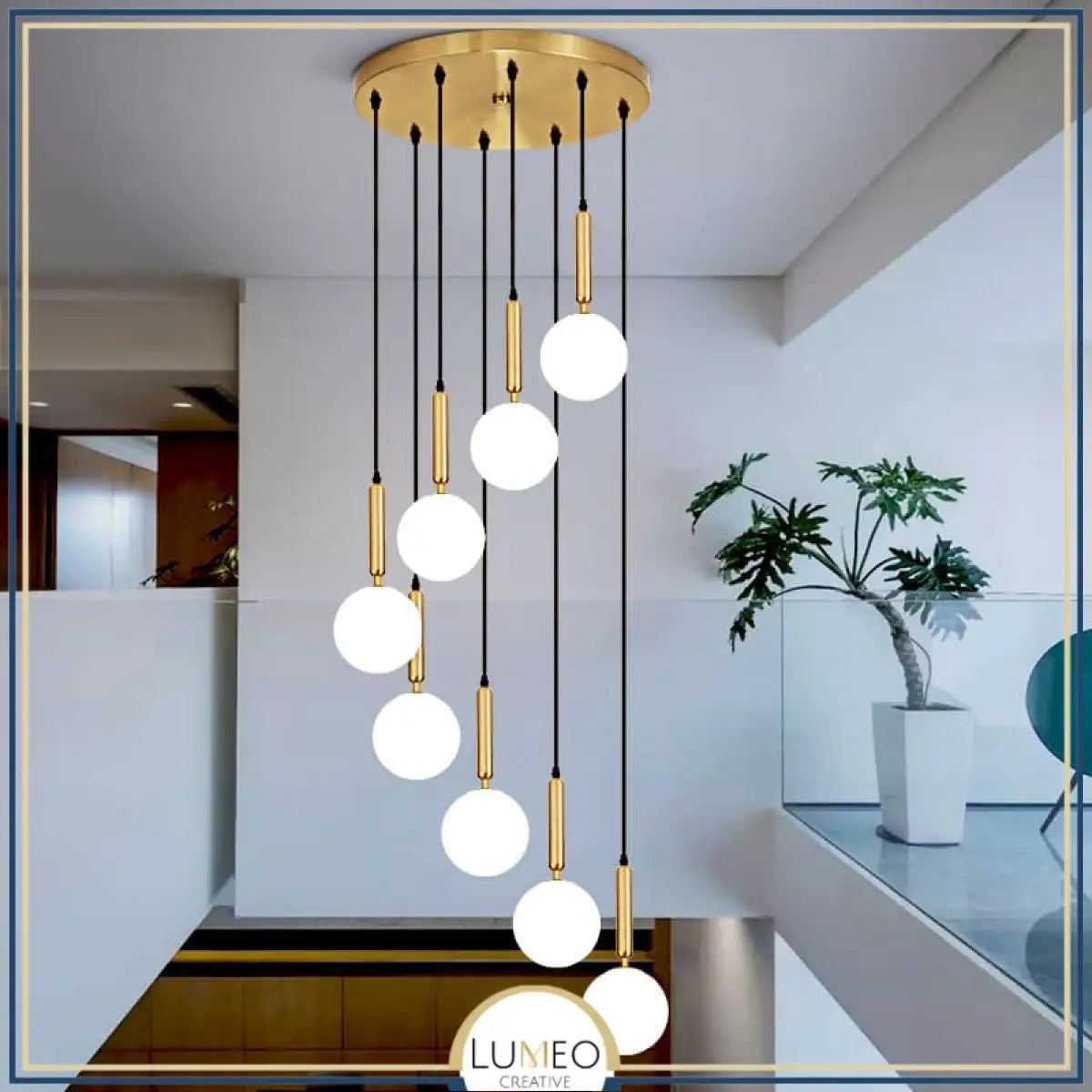 Suspension noir ou doré & boule en verre dépoli