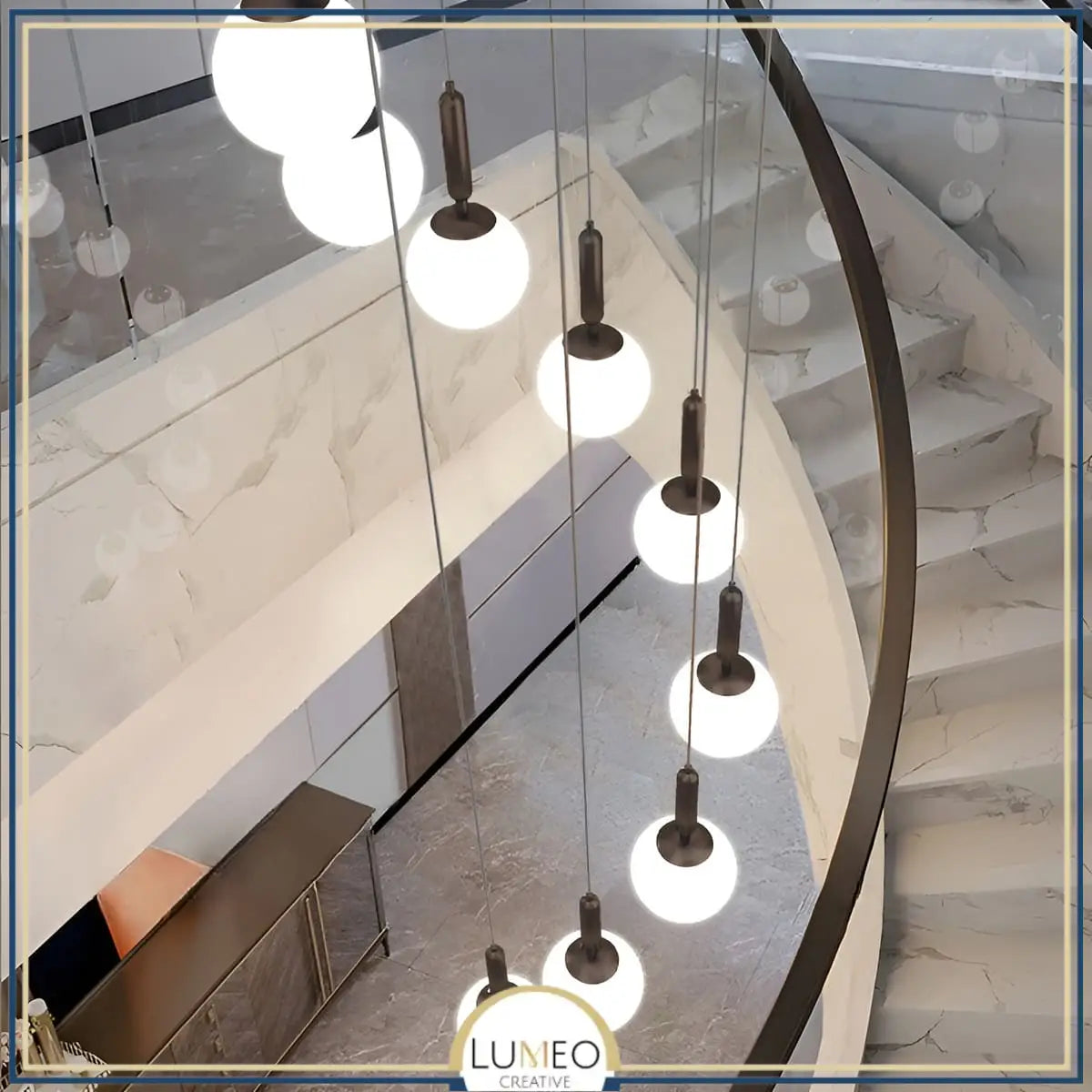 Suspension noir ou doré & boule en verre dépoli