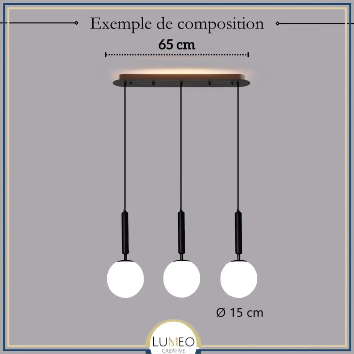 Suspension noir ou doré & boule en verre dépoli