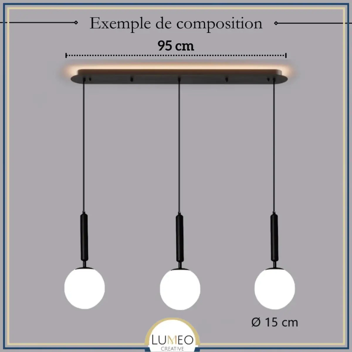 Suspension noir ou doré & boule en verre dépoli