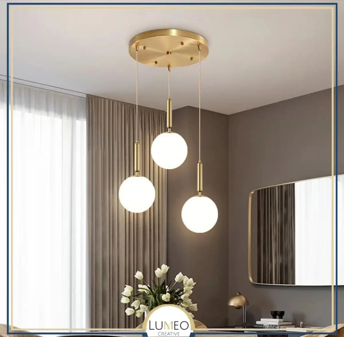 Suspension noir ou doré & boule en verre dépoli