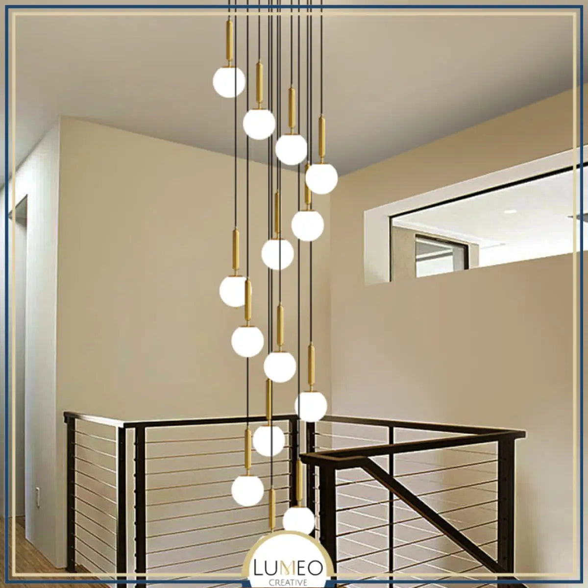 Suspension noir ou doré & boule en verre dépoli