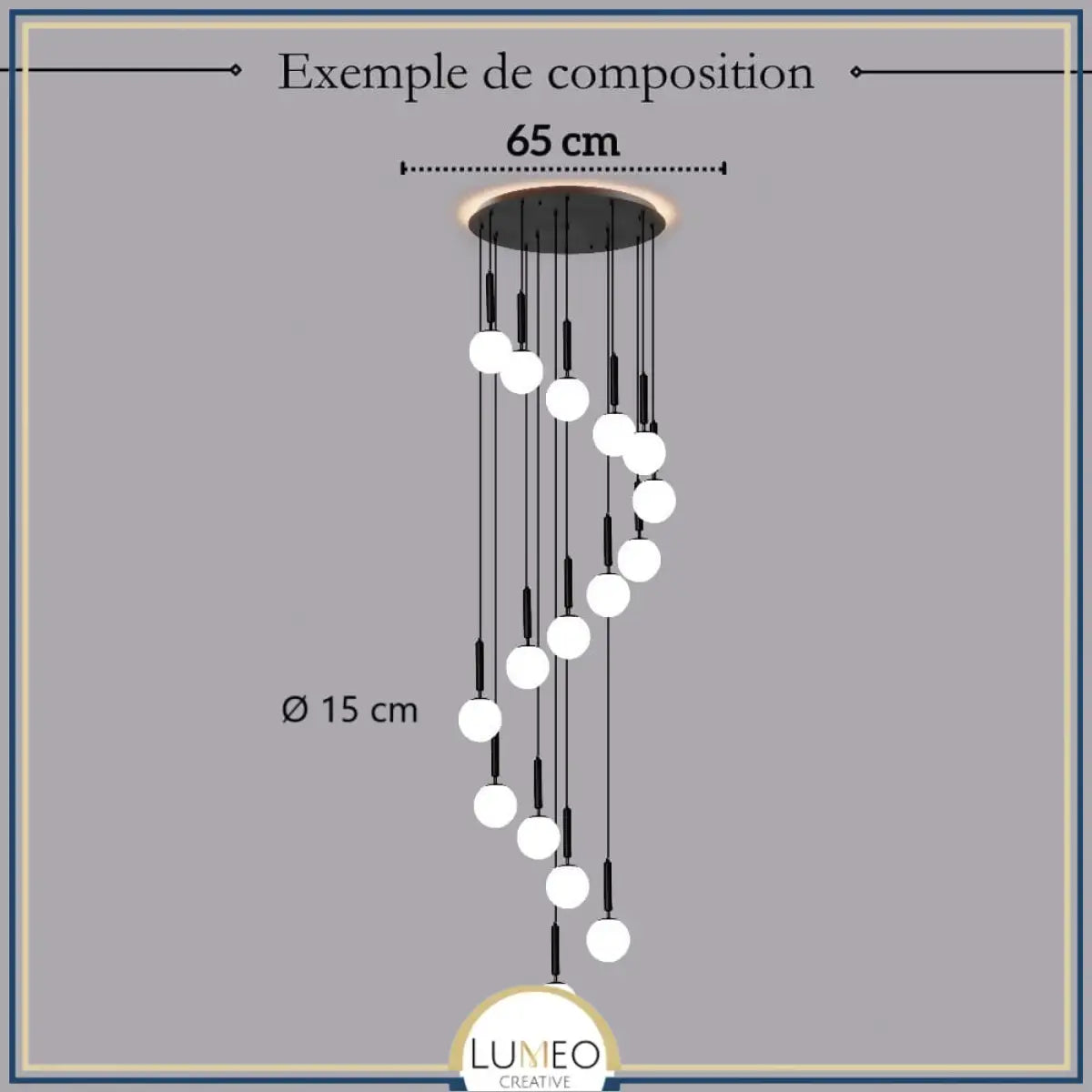 Suspension noir ou doré & boule en verre dépoli