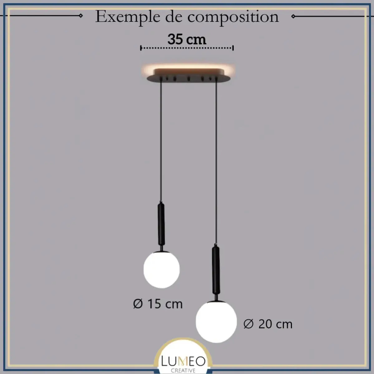Suspension noir ou doré & boule en verre dépoli