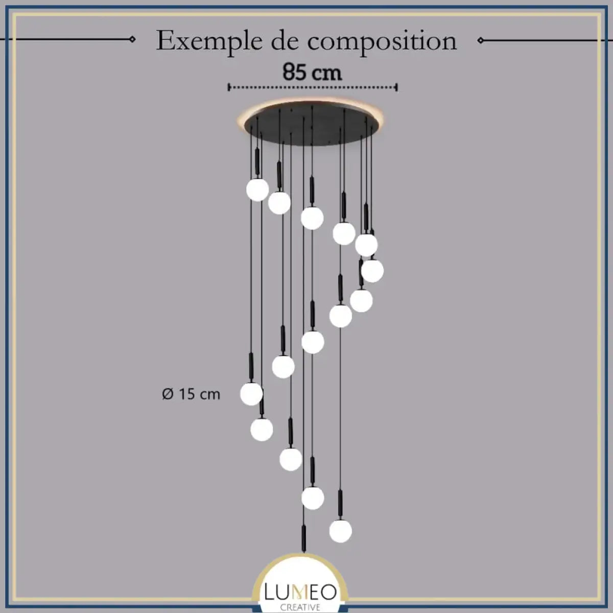 Suspension noir ou doré & boule en verre dépoli